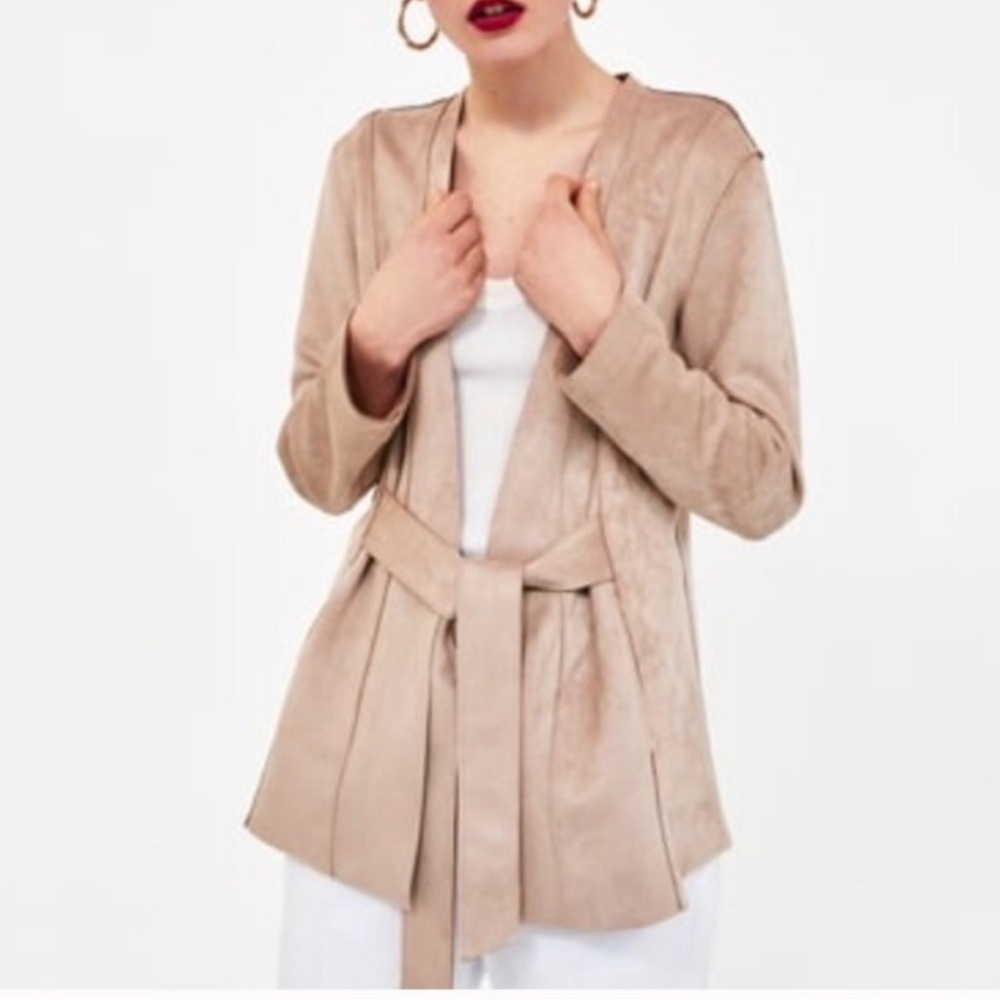 ZARA Beige Faux Suede Blazer with Belted Waist – Size M 🧥✨ - Picture 3 of 14